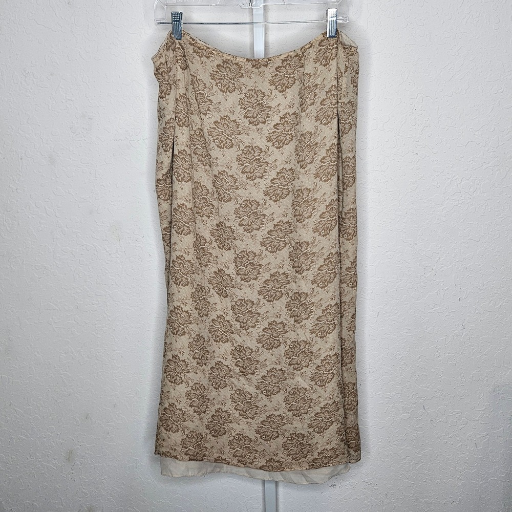 Maggy London Woman 100% Silk Floral Damask Midi Skirt Tan Beige Plus Size 18